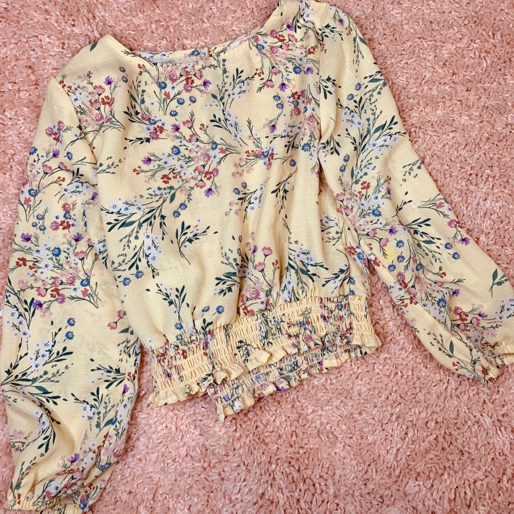 Yellow & floral print blouse